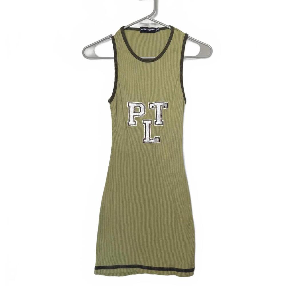 PrettyLittleThing Ribbed Olive Green Dress‎